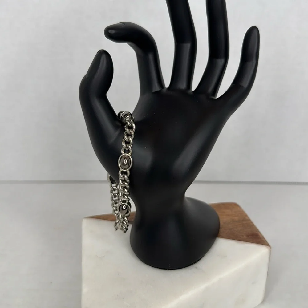 Vintage Silver Chain with charm detailing Bracelet lot C10